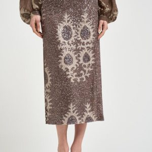 Gonna donna a portafoglio con paillettes marrone