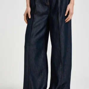 Pantalone donna a palazzo in denim scuro