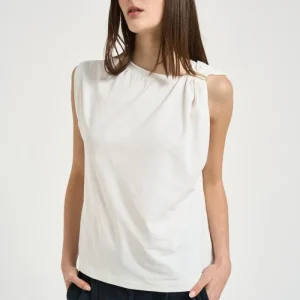 T-shirt donna smanicata con dettaglio gioiello dorato