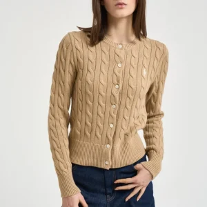 Cardigan donna a trecce cammello