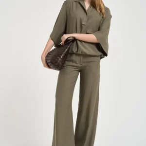 Blusa donna maniche a tre quarti verde militare
